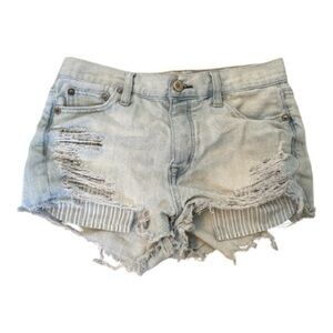 American Eagle Distressed Light Blue Denim Shorts vintage high rise festival